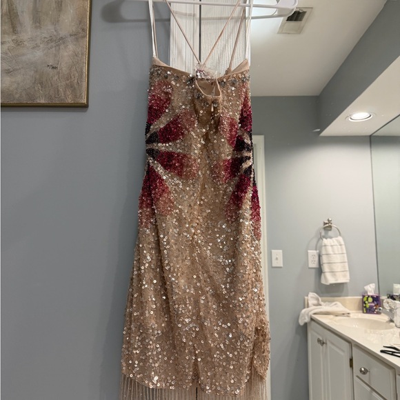 Tularosa Blush Pink Sequin Fringe Mini Dress - Picture 3 of 5